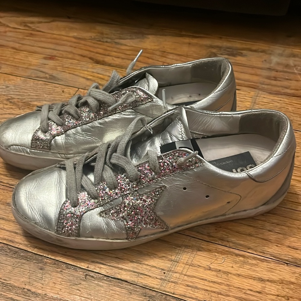 Golden Goose silver multi color glitter superstars